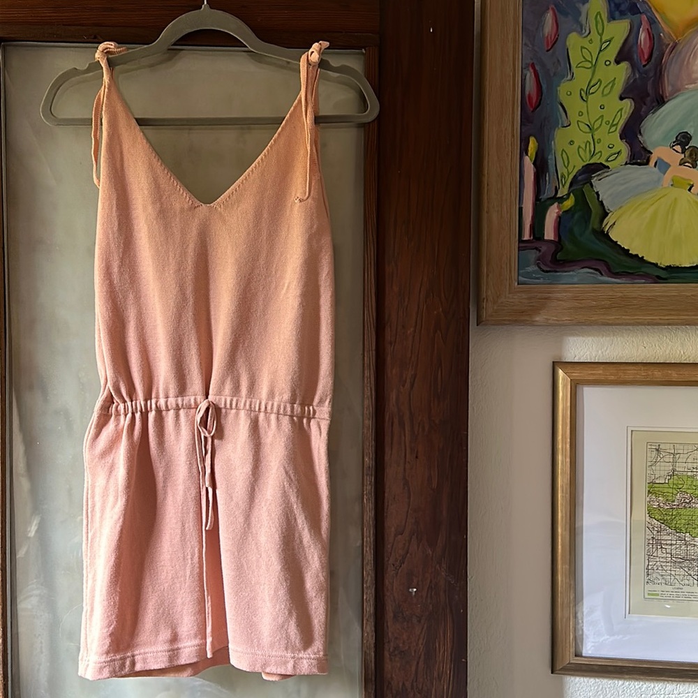 Adorable pink sweater dress with drop waist + adjustable strap ties, small, NWOT